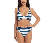 Maillot de bain deux pièces pour femme avec imprimé drapeau grec et col en V pour plage et piscine, noir, Taille XL