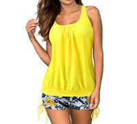 Maillot de bain deux pièces pour femme - Col en V - Bikini croisé - Grande poitrine - Col en V - Maillot de bain pour femme - Bikini texturé, #3-jaune, XL