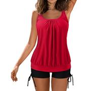 Maillot de bain deux pièces pour femme - Col en V - Bikini croisé - Grande poitrine - Col en V - Maillot de bain pour femme - Bikini texturé, #1 - Rouge, XL