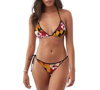 Maillot de bain deux pièces pour femme - Sexy Vintage en bois imprimé drapeau du Maryland Maillots de bain/Halter String Triangle Bikini Ensembles pour la Natation, Noir/blanc, XXL