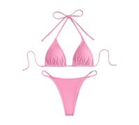 Maillot de Bain Deux pièces pour Femmes, Bikini, Solide, Short pour Dames, col Licou, Ensemble Tankinis (L)