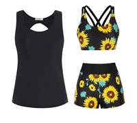 Maillot De Bain Deux Pièces pour Femmes Fleur Imprimé Push Up Haut À Volants Short Taille Haute Vintage Bikini Ensemble Set Swimwear De Plage Beachwear