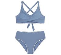 Maillot De Bain Deux Pièces pour Fille Bikini Couleur Unie, Col en V, avec Coussinets De Poitrine Et Bretelles Réglables Chic Maillots Bain pour Fille 7-14 Ans Plage Piscine (Blue, 13-14 Years)