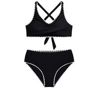 Maillot De Bain Deux Pièces pour Fille Bikini Couleur Unie, Col en V, avec Coussinets De Poitrine Et Bretelles Réglables Chic Maillots Bain pour Fille 7-14 Ans Plage Piscine (15-16 Years)