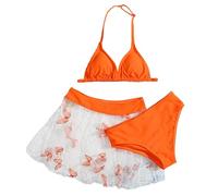 Maillot de bain deux pièces pour fille, ensemble bikini avec jupe à volants, maillot de bain tendance pour tout-petits et grands enfants, idéal pour les fêtes d'été à la plage ou (Orange, 13-14 Years)