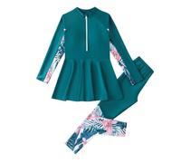 Maillot De Bain Deux Pièces pour Fille Manches Longues Anti UV Et Pantalon De Bain Couverture Complète pour Ado Musulman Ensemble Pudique Et Couvrant La Piscine Ou La Plage avec Tissu Technique