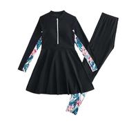 Maillot De Bain Deux Pièces pour Fille Manches Longues Anti UV Et Pantalon De Bain Couverture Complète pour Ado Musulman Ensemble Pudique Et Couvrant La Piscine Ou La Plage avec Tissu Technique