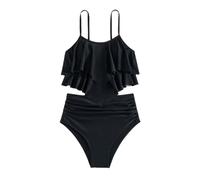 Maillot de Bain Deux pièces pour Filles, Bikini uni Tendance avec Dos à Volants et Haut Tankini pour Adolescentes et Jeunes Filles#Y