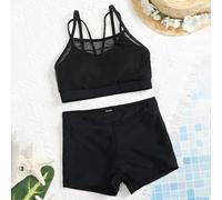 Maillot de Bain Deux pièces pour Filles, Comprenant Un Adorable Haut Anti-UV et Un Short de Bain, idéal pour Les Petites et Les Jeunes Filles. Ce Maillot de Bain Deux pièces est Parfait (Black, 140)