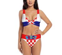 Maillot de bain deux pièces push-up avec coussinets amovibles et triangle réglable pour femme Drapeau de la République de Croatie, Noir , L