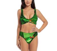 Maillot de bain deux pièces sexy à imprimé grenouille pour femme, Noir , S
