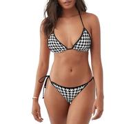 Maillot de Bain Deux pièces Sexy pour Femme, Bikini Triangle à Motif Pied-de-Poule Noir et Blanc