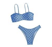 Maillot de Bain Deux pièces Tankini Deux pièces, Bikini Triangle à imprimé Floral avec Liens sur Les côtés, idéal pour la Plage en été.#211