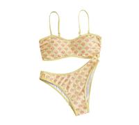 Maillot de Bain Deux pièces Tankini Deux pièces, Bikini Triangle à imprimé Floral avec Liens sur Les côtés, idéal pour la Plage en été.#211