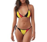 Maillot de Bain Deux pièces Triangle à Nouer sur Le côté, Motif Drapeau Belge, pour Femme