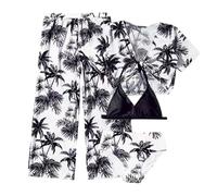 Maillot de Bain Enfant, 4 Piece Swimsuits Print Bikini Set Bathing Suits with and Cover Up Pants De Vert (Black, 9-10 Years)