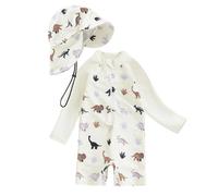 Maillot de Bain Enfant Bébé Garçon de 2 Pièces Anti-UV, Combinaison Zippé à Manches Longues Imprimé + Chapeau à Large Bord Maillot de Bain Bébé Garçon Maillots de Bain Fille