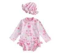 Maillot de Bain Enfant Bébé Garçon de 2 Pièces Anti-UV, Combinaison Zippé à Manches Longues Imprimé + Chapeau à Large Bord Maillot de Bain Bébé Garçon Maillots de Bain Fille Natation Plage Piscine