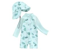 Maillot de Bain Enfant Bébé Garçon de 2 Pièces Anti-UV, Combinaison Zippé à Manches Longues Imprimé + Chapeau à Large Bord Maillot de Bain Bébé Garçon Maillots de Bain Fille