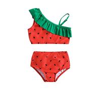 Maillot De Bain Enfant Fille 1-6 Ans Pastèque Ensemble 2 Pièces Hauts De Maillots Une épaule à Volants + Bas De Maillots Culotte Haute Fille Natation Piscine Sport Plage (Rouge, 5-6 Ans)