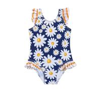 Maillot De Bain Enfant Fille 1 Piece 1-6 Ans à Volants Fleurs Dessin Animé Maillot De Bain Fille Une Pièce Pas Cher Vacances Plage Natation Piscine Sport Monokini (Navy, 2 Ans)