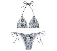Maillot De Bain Enfant Fille 12 Ans Ensemble Bikini pour Petites Filles, Haut Triangle, Maillot de Bain Deux pièces ficelles Maillots De Bains sans Bretelles (Navy, 9-10 Years)