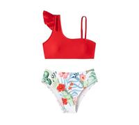 Maillot De Bain Enfant Fille 2 Pieces 5-14 Ans Haut De Maillot De Bain Une épaule à Volants + Bas De Maillots Tanga Ado Fille Sport Natation Piscine Plage Vacances Pas Cher #319