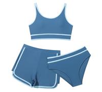 Maillot De Bain Enfant Fille 7-11 Ans Ensemble Bikini 3 Pieces Haut De Maillot De Bain Debardeur + Shorts + Tanga Chic Pas Cher Plage Océan Piscine Natation Sport (13-14 Ans, Navy)