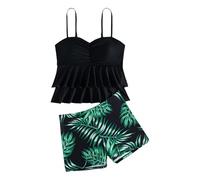 Maillot De Bain Enfant Fille - Ensemble de Maillot de Bain Deux pièces Style Tropical pour Grandes Filles avec Haut à Volants et Shorty Confortable
