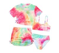 Maillot De Bain Enfant Fille Triangle 5-12 Ans Ensembles de Bikini 4 Pieces Haut De Maillot De Bain Rembourré + Tanga Ado Fille Tropical Plage Piscine Vacances Natation