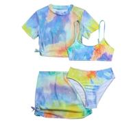 Maillot De Bain Enfant Fille Triangle 5-12 Ans Ensembles de Bikini 4 Pieces Haut De Maillot De Bain Rembourré + Tanga Ado Fille Tropical Plage Piscine Vacances Natation