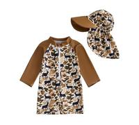 Maillot De Bain Enfant Garcon 5 Ans,Maillot De Bain GarçOn UPF 50+ avec T-Shirt Anti-UV à Manches Longues Short De Bain Et Chapeau Inclus IdéAl pour La Plage Et La Piscine