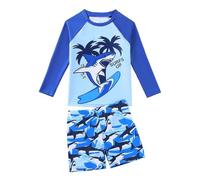 Maillot De Bain Enfant Garcon - Maillot De Bain 2 PièCes à Manches Longues Pour GarçOn T-Shirt à Imprimé Shrk Et Short à SéChage Rapide Avec Bonnet De Bain Protection Solaire Upf 50+ Pour Tout-Petit