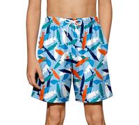 Maillot De Bain Enfant Garcon Shorts Taille Elastique a la Mode Short De Bain Adolescent Garçon Natation Piscine Sport Entrainement Competition Océan Plage Imprimé Tropical (Argent #1, 5-6 Ans)