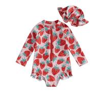 Maillot De Bain Enfant, Maillot De Bain Anti-UV à Imprimé Floral pour BéBé Fille Fermeture éClair Manches Longues avec Bonnet De Bain Inclus IdéAl pour La Plage