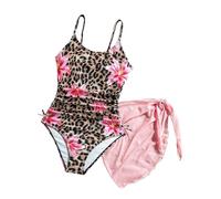 Maillot De Bain Enfant,Maillot de Bain Bikini imprimé léopard Fleuri pour Filles, avec Haut Tankini Taille Haute et Bas à Volants, idéal pour la Plage. (Multicolour, 9-10 Years)