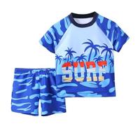 Maillot De Bain Enfant,Maillot De Bain Deux PièCes pour GarçOn avec Imprimé Arbre Am T-Shirt Et Short De Bain à SéChage Rapide pour La Plage Et La Piscine (De 3 à 7 Ans)