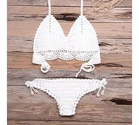 Maillot De Bain Ensemble De Bikini Sexy Ensembles De Lingerie Sexy Ensemble De Bikini Tricoté Femmes Maillot De Bain Au Crochet Beach-White_M