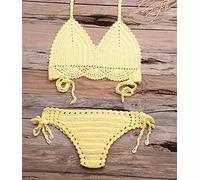 Maillot De Bain Ensemble De Bikini Sexy Ensembles De Lingerie Sexy Ensemble De Bikini Tricoté Femmes Maillot De Bain Au Crochet Beach-Yellow_M