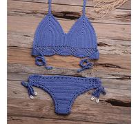 Maillot De Bain Ensemble De Bikini Sexy Ensembles De Lingerie Sexy Ensemble De Bikini Tricoté Femmes Maillot De Bain Au Crochet Beach-Blue_S