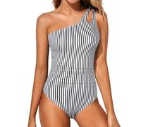 Maillot de Bain Femme 1 Piece Maillot Bain Femme Women's One Swimsuit with Breast Without Brackets Solid Color Shoulder Swimsuit Tshirt Maillots de Menstruel Grande Taille (Grey, M)