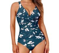 Maillot de Bain Femme 1 pièce Maillot de Bain Femme 1 Pieces Gainant Amincissante Ventre Plat Taille Haute Col V Push Up de Une Piece Soutien Gorge de Piscine Vert XL