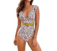 Maillot De Bain Femme 1 Pieces Avec Ceinture à Basque Et Attache Au Dos Soldes Grande Taille Monokini Swimsuit Amincissant Gainant Ventre Plat Slim Sport Plage Swimwear Costume Beachwear Été Respirant