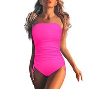 Maillot De Bain Femme 1 Pieces Bandeau sans Bretelles Bikini Transparent Monokini Swimsuit Amincissant Gainant Ventre Plat Slim Sport Plage Swimwear Costume Beachwear Été Respirant