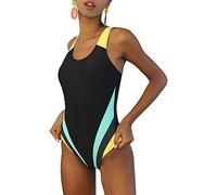 Maillot de Bain Femme 1 Pieces Body Combinaison Anti UV Amincissant Bikini Swimwear sans Manche Triangle Gainant Combishort M