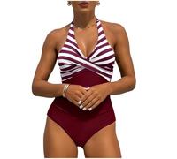 Maillot de Bain Femme 1 Pieces Élégant Ensemble Plage Swimwear Women Swimsuit Imprimé Sexy Bikini Beachwear Hauts de Maillots Été Maillot Piscine Maillots Une Pièce Femme 05 Vin XL