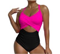 Maillot De Bain Femme 1 Pieces Femme À Ventre Nu Sexy Swimsuit Gainant Contrôle Ventre Plat Bikini Sexy Amincissant Maillots De Bain Une Pièce Plissée Croisé Dos Nu pour Plage