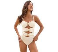 Maillot de Bain Femme 1 Pieces Froncé et Ajouré sur Le Devant Gainant Ventre Plat Amincissant Swimwear Vintage Sexy Col en V Push Up Swimsuit Sportif à Séchage Rapide Plongeon Sport (White, XL)