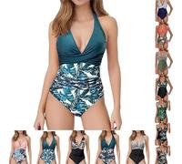 Maillot De Bain Femme 1 Pieces Gainant 2025 Ete Chic Et Elegant Col V Push Up Ventre Plat Rembourré Grande Taille Maillots Une PièCe Sexy Vintage Halter Plage Beachwear Sport Ensemble Vetement Solde