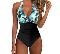 Maillot De Bain Femme 1 Pieces Gainant 2025 Ete Chic Et Elegant Push Up Col V Ventre Plat Rembourré Grande Taille Maillots Une PièCe Sexy Vintage Halter Beachwear Sport Ensemble Plage Vetement Solde